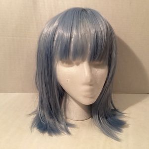 eNilecor Short Bob Hair Wigs Straight with Flat Bangs Synthetic Light blue